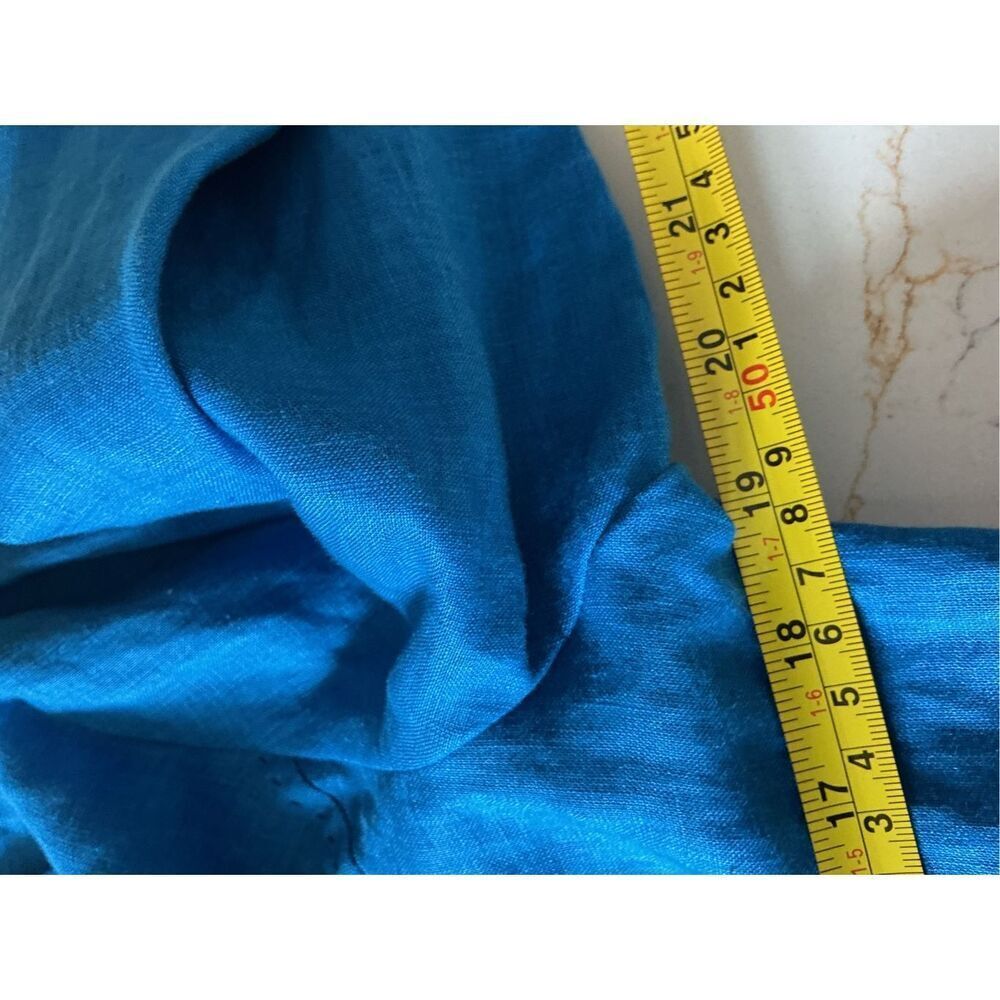 Jones New York 100% Linen Royal Blue Button Up Top Sz 12 Embroidered Detail - Picture 5 of 7